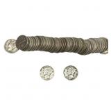 [52 Coins]Mixed Dates Silver Mercury Dime Roll