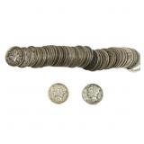 [50 Coins]Mixed Dates Silver Mercury Dime Roll