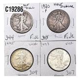 [4 Coins] 1918-1945 Walking Liberty Half Dollar