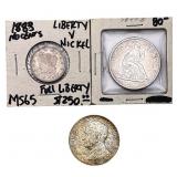 [3 Coins] 1877-1936 U.S. Silver Coin Lot 5C & 50C