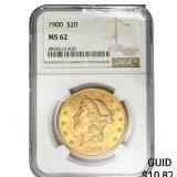 1900 $20 Gold Double Eagle NGC MS62
