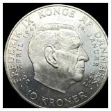 1972 Denmark .5247oz Silver 10 Kroner NEARLY UNCIR