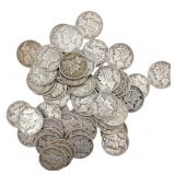 [53 Coins]Mixed Dates Silver Mercury Dime Roll