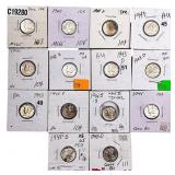 [14 Coins] 1939-1945 Mercury Silver Dime