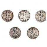 [5 Coins] 1917-1919 Walking Liberty Half Dollar
