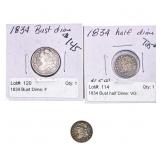 [3 Coins]1831-1834 Bust Silver  Half DIme&Dime Lot