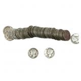 [53 Coins]Mixed Dates Silver Mercury Dime Roll