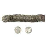[59 Coins]Mixed Dates Silver Mercury Dime Roll