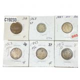 [6 Coins] 1865-192 U.S. Coin Lot 2C-5C