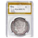 1890 Morgan Silver Dollar PGA MS65 PL