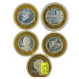 [5 Coins] .60oz Silver $10 Various Casino Tokens