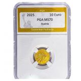 2025 Austria 1/10oz Gold 10 Euro PGA MS70