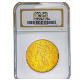 1875 $20 Gold Double Eagle NGC MS60