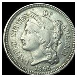 1865 Nickel Three-Cent Piece NEARLY UNCIRCULATED