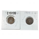 [2 Coins] 1908-S Indian Head Cent