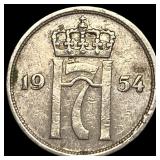 1954 Norway 10 Ore NEARLY UNCIRCULATED