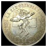 1968 Mexico Silver 25 Pesos - Olympics NEARLY UNCI