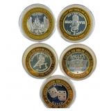[5 Coins] .60oz Silver $10 Various Casino Tokens