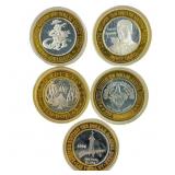 [5 Coins] .60oz Silver $10 Various Casino Tokens
