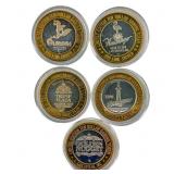 [5 Coins] .60oz Silver $10 Various Casino Tokens