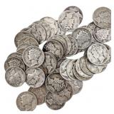 [50 Coins]Mixed Dates Silver Mercury Dime Roll
