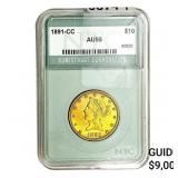 1891-CC $10 Gold Eagle NTC AU55