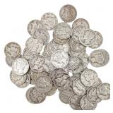[59 Coins]Mixed Dates Silver Mercury Dime Roll