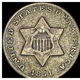 1851 Silver Three-Cent Piece NEARLY  UNCIRCULATED