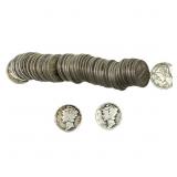 [50 Coins]Mixed Dates Silver Mercury Dime Roll