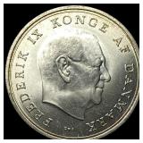 1967 Denmark .5247oz Silver 10 Kroner NEARLY UNCIR