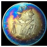 1872 Toned Silver 1 Peso Mexico SUPERB GEM BU