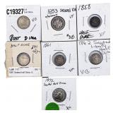 [7 Coins]1834-1872 U.S. Silver 1/2 DIme & Dime Lot