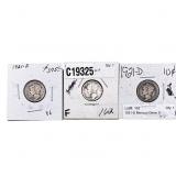 [3 Coins] 1921-D Mercury Silver Dime