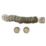 [52 Coins]Mixed Dates Silver Mercury Dime Roll