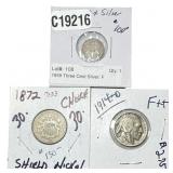 [3 Coins] 1859-1914 U.S. 3C Silver & 5C Lot