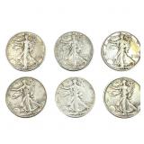 [6 Coins] 1944-1945 Walking Liberty Half Dollar