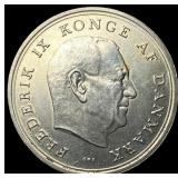 1967 Denmark .5247oz Silver 10 Kroner NEARLY UNCIR