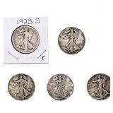[5 Coins] 1923-S Walking Liberty Half Dollar