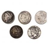 [5 Coins] 1883-1935 Morgan & Peace Silver Dollars