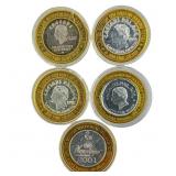 [5 Coins] .60oz Silver $10 Various Casino Tokens