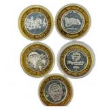 [5 Coins] .60oz Silver $10 Various Casino Tokens