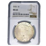 1925 Silver Peace Dollar NGC MS64