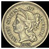 1869 Nickel Three-Cent Piece NEARLY  UNCIRCULATED