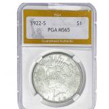 1922-S Silver Peace Dollar PGA MS65