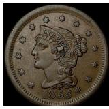 1855 Braided Hair Large Cent CLOSELY  UNCIRCULATE