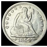 1854 Arrows Seated Liberty Quarter CLOSELY  UNCIR