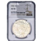 1922 Silver Peace Dollar NGC AU58