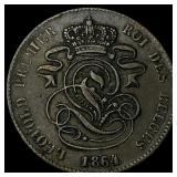 1864 Belgium Copper 2 Cent CLOSELY UNCIRCULATED