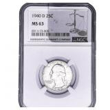 1940-D Washington Silver Quarter NGC MS63