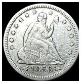 1853 Arrows/Rays Seated Liberty Quarter  LIGHTLY